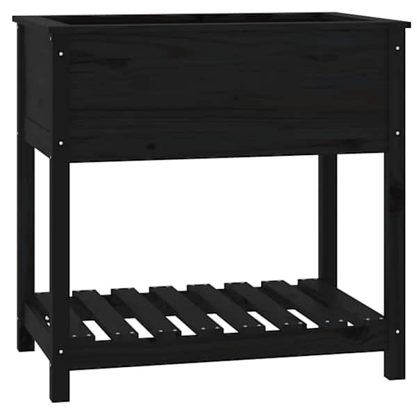 Taimekast riiuliga 82,5 × 54 × 81 cm, täismännipuit – must