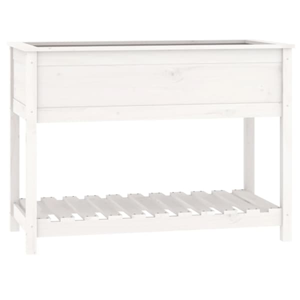 Taimekast riiuliga 111,5 × 54 × 81 cm, täismännipuit – valge