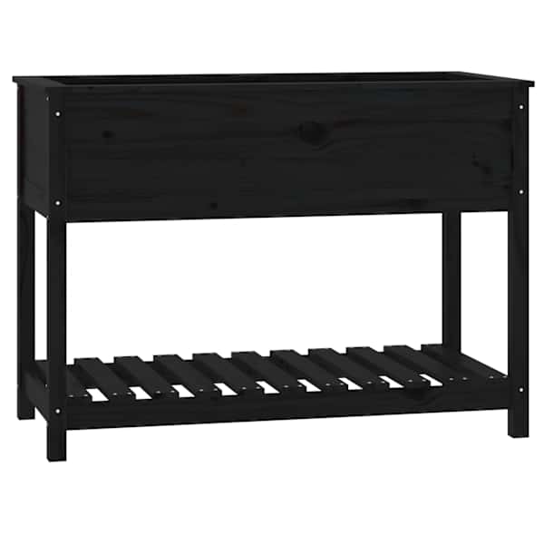 Taimekast riiuliga 111,5 × 54 × 81 cm, täismännipuit – must