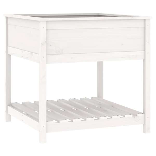 Taimekast riiuliga 82,5 × 82,5 × 81 cm, täismännipuit – valge
