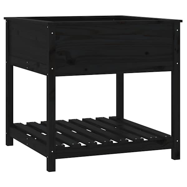 Taimekast riiuliga 82,5 × 82,5 × 81 cm, täismännipuit – must