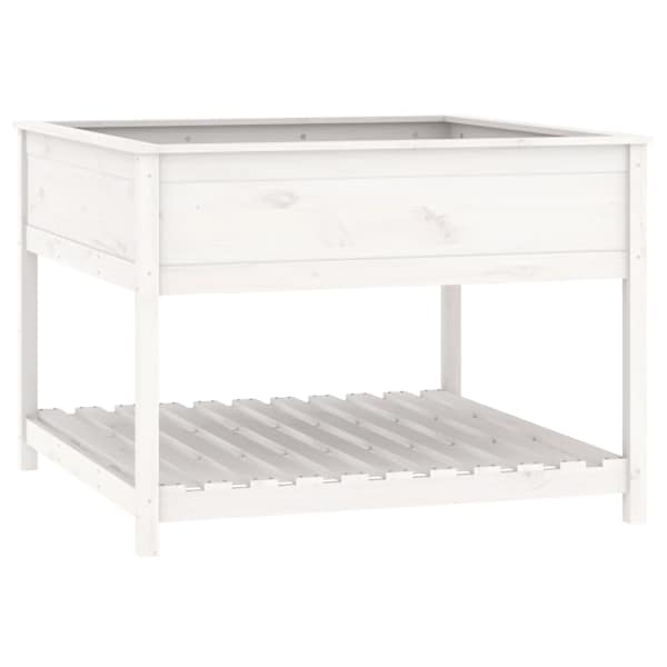 Taimekast riiuliga 111,5 × 111,5 × 81 cm, täismännipuit – valge