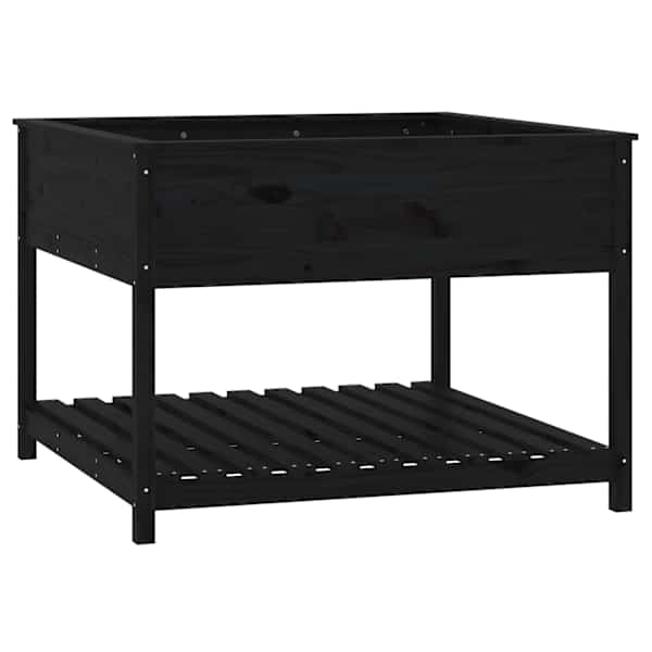 Taimekast riiuliga 111,5 × 111,5 × 81 cm, täismännipuit – must