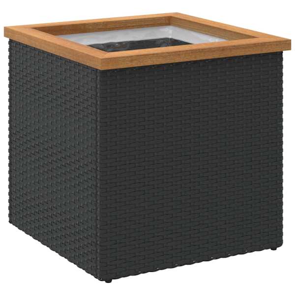 Taimekast 40 × 40 × 40 cm, PE-rotang, pulbervärvitud teras, akaatsiapuit, plast – must, pruun
