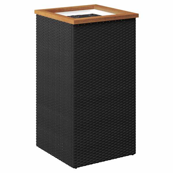 Taimekast 40 × 40 × 80 cm, PE-rotang, pulbervärvitud teras, akaatsiapuit, plast – must, pruun