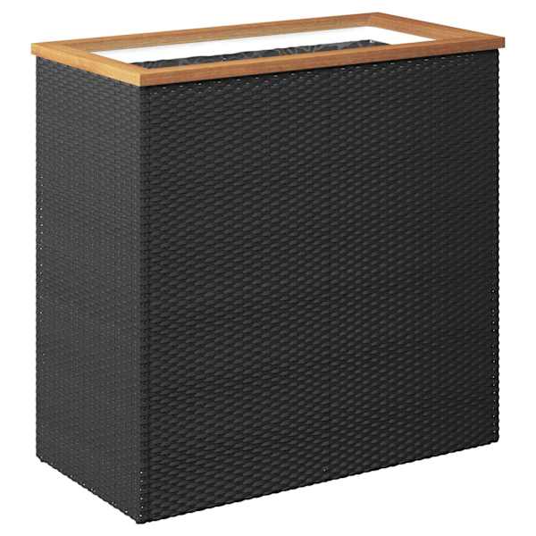 Taimekast 80 × 40 × 80 cm, PE-rotang, pulbervärvitud teras, akaatsiapuit, plast – must, pruun