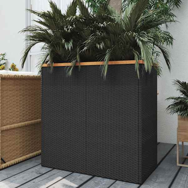 Taimekast 80 × 40 × 80 cm, PE-rotang, pulbervärvitud teras, akaatsiapuit, plast – must, pruun