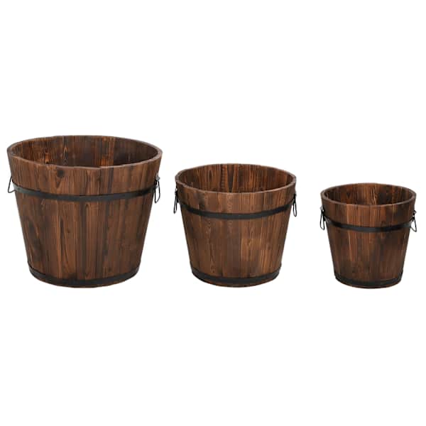 Lillepottide komplekt Ø45 × 35 cm, põletatud välimusega nulupuit, metall – 3 tk