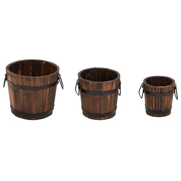 Lillepottide komplekt Ø 21 × 17 cm, põletatud välimusega nulupuit, metall – 3 tk