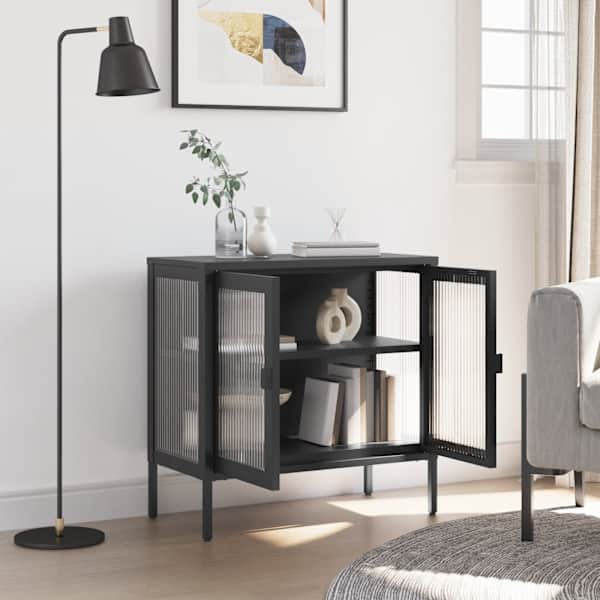 Puhvetkapp, must, 70 × 35 × 70 cm, klaas ja teras