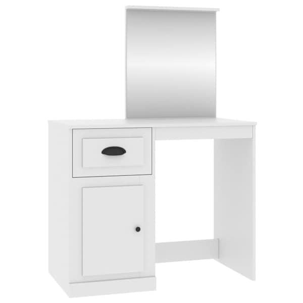 Peegliga tualettlaud, valge, 90 × 50 × 132,5 cm, tehispuit