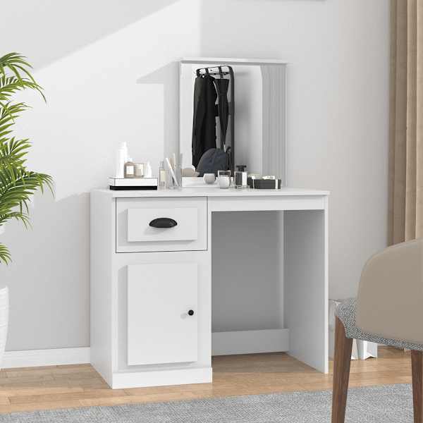 Peegliga tualettlaud, valge, 90 × 50 × 132,5 cm, tehispuit