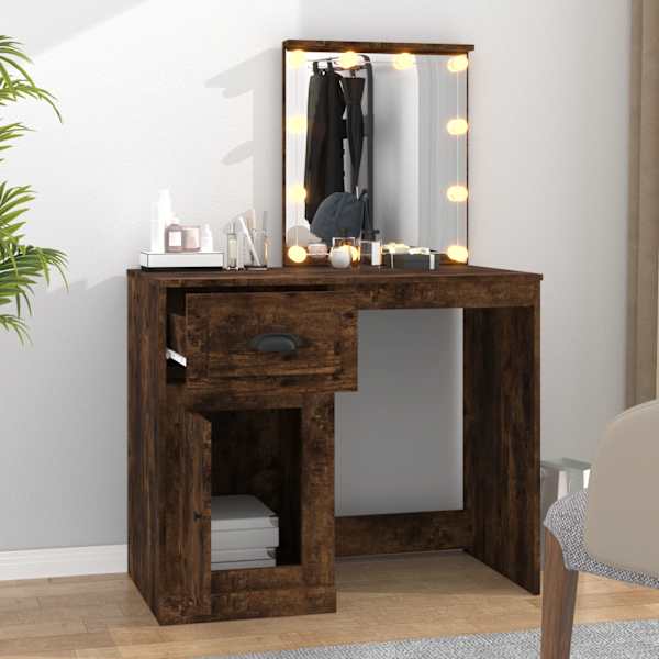 Tualettlaud LED-iga, suitsutatud tamm, 90 × 50 × 132,5cm, tehispuit