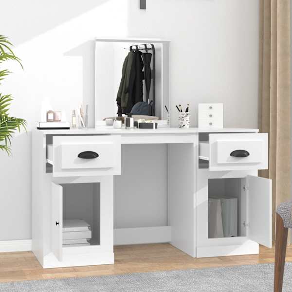 Tualettlaud peegliga, valge, 130 × 50 × 132,5 cm