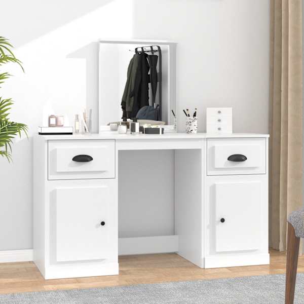 Tualettlaud peegliga, valge, 130 × 50 × 132,5 cm