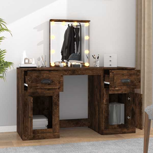 Tualettlaud LEDiga, suitsutatud tamm, 130 × 50 × 132,5 cm