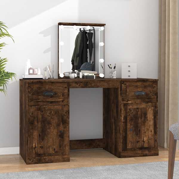 Tualettlaud LEDiga, suitsutatud tamm, 130 × 50 × 132,5 cm