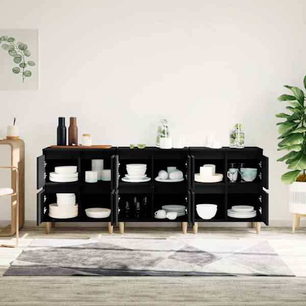 Puhvetkapid 3 tk, must, 60 × 35 × 70 cm, tehispuit