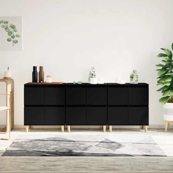 Puhvetkapid 3 tk, must, 60 × 35 × 70 cm, tehispuit