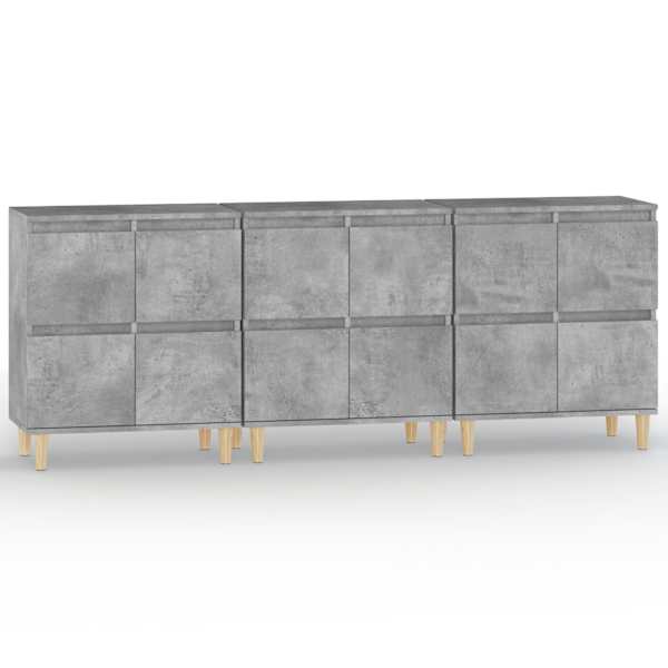 Puhvetkapid 3 tk, betoonhall, 60 × 35 × 70 cm, tehispuit