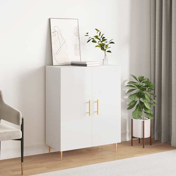 Puhvetkapp, kõrgläikega valge, 69,5 × 34 × 90 cm, tehispuit