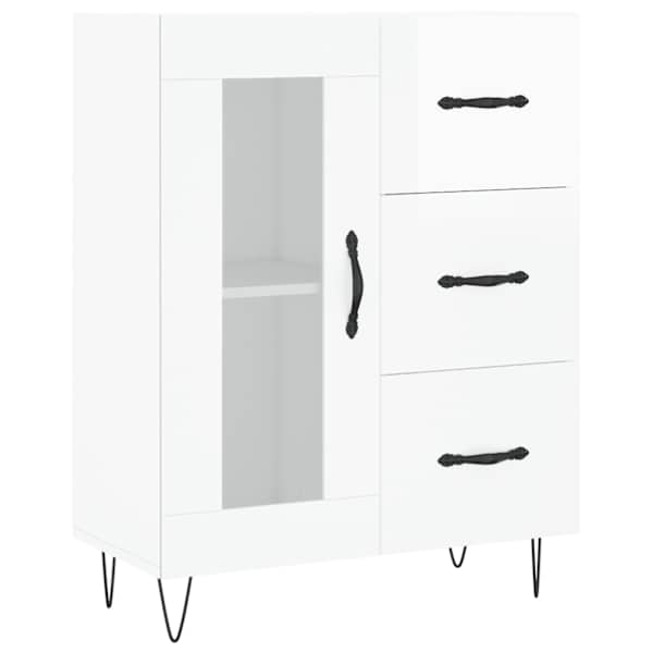Puhvetkapp, kõrgläikega valge, 69,5 × 34 × 90 cm, tehispuit