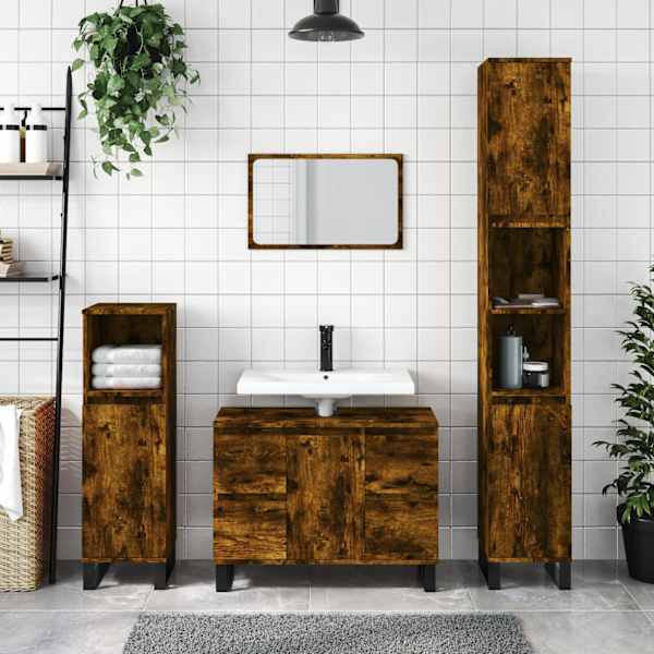 Vannitoakapp, suitsutatud tamm, 30 × 30 × 100 cm, tehispuit
