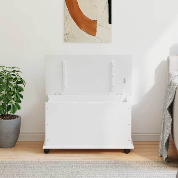 Ratastega hoiukast "ALTA" valge, 73 × 39,5 × 43 cm, männipuit