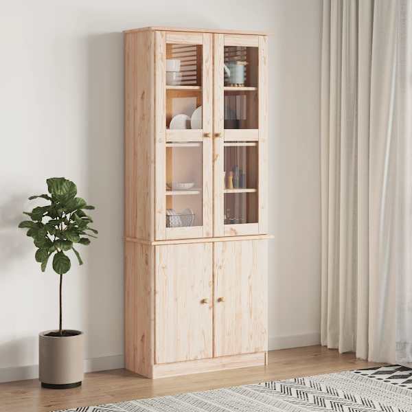 Klaasustega vitriinkapp "ALTA", 77 × 35 × 186,5 cm, männipuit