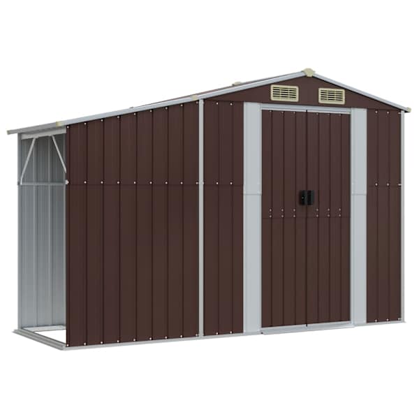Metallist aiakuur puude varjualusega 277 × 93 × 179 cm – pruun
