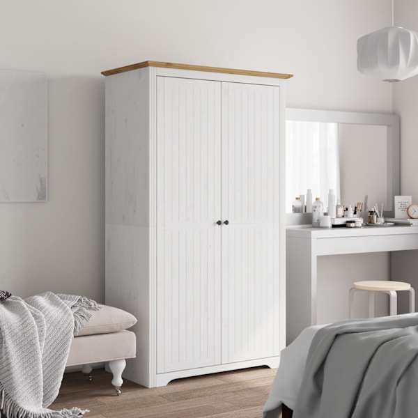 Riidekapp BODO, valge ja pruun, 99 × 53,5 × 173 cm, männipuit