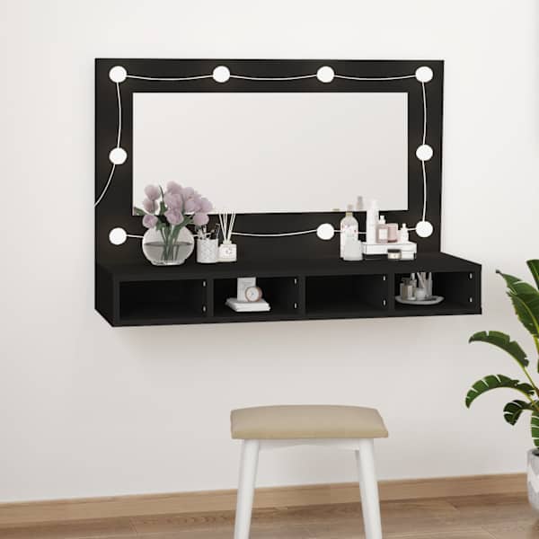 Peegelkapp LEDiga, must, 90 × 31,5 × 62 cm