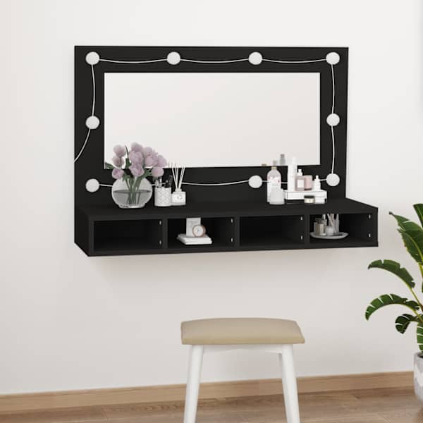 Peegelkapp LEDiga, must, 90 × 31,5 × 62 cm