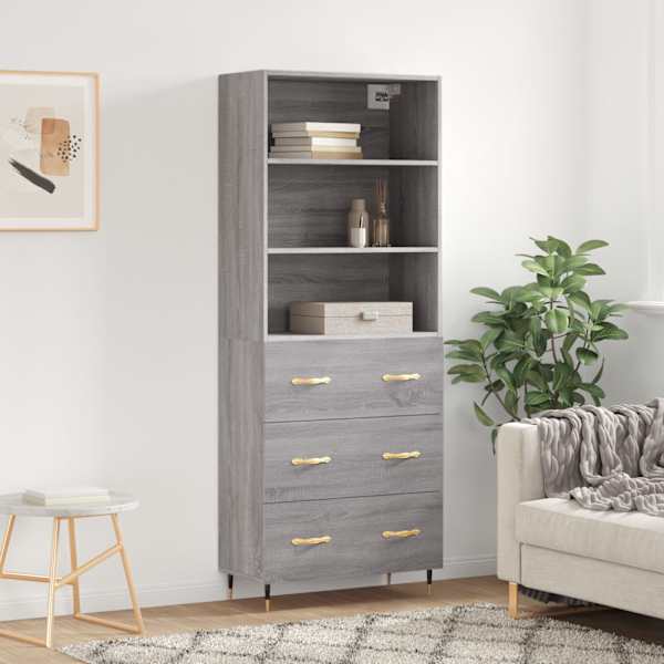 Kõrge kapp, hall Sonoma tamm, 69,5 × 34 × 180 cm, tehispuit