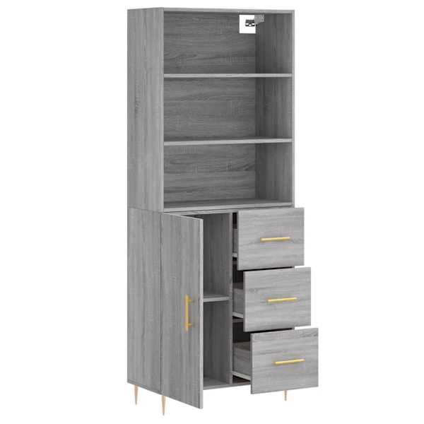 Kõrge kapp, hall Sonoma tamm, 69,5 × 34 × 180 cm, tehispuit