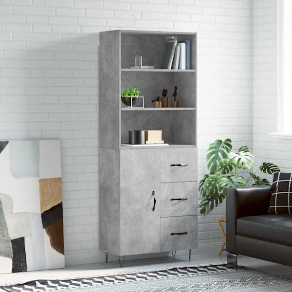 Kõrge kapp, betoonhall, 69,5 × 34 × 180 cm,tehispuit