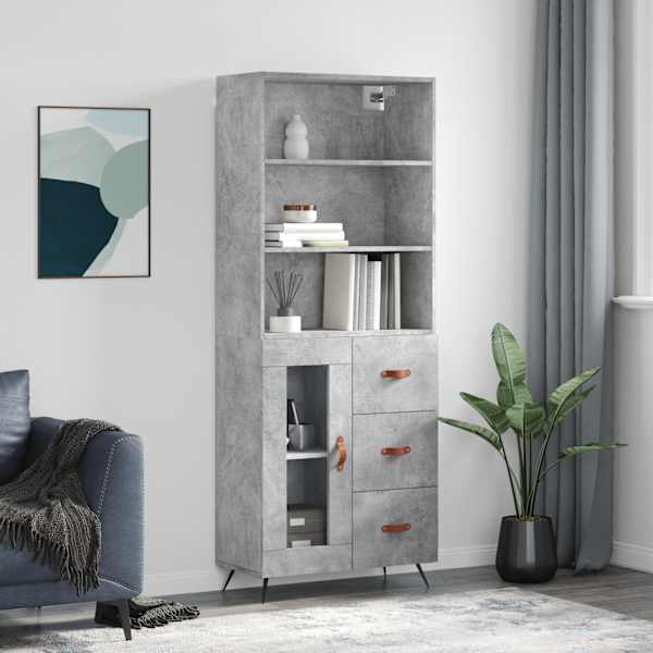 Kõrge kapp, betoonhall, 69,5 × 34 × 180 cm,tehispuit
