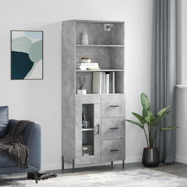 Kõrge kapp, betoonhall, 69,5 × 34 × 180 cm,tehispuit