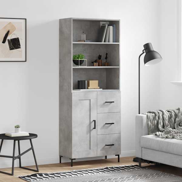 Kõrge kapp, betoonhall, 69,5 × 34 × 180 cm,tehispuit