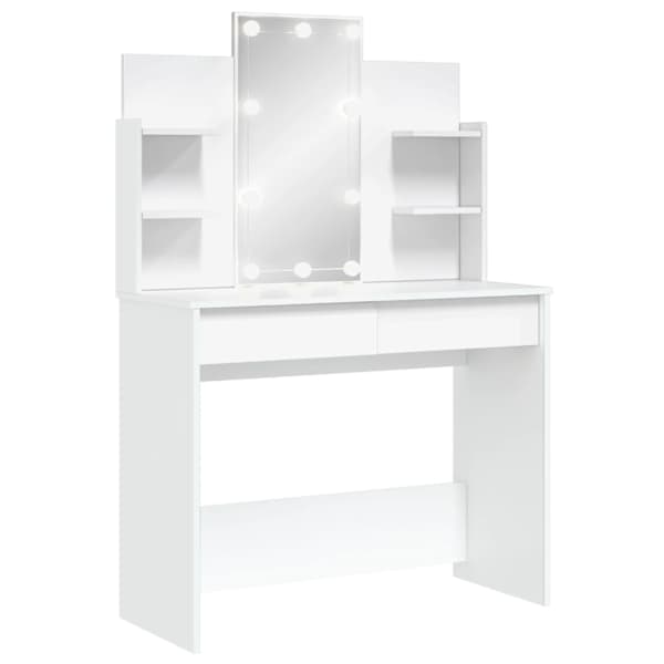 LED-valgustusega tualettlaud, valge, 96 × 40 × 142 cm