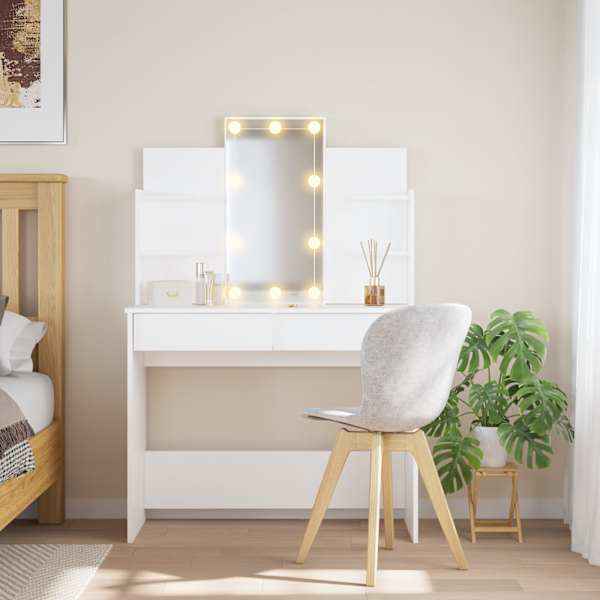 LED-valgustusega tualettlaud, valge, 96 × 40 × 142 cm