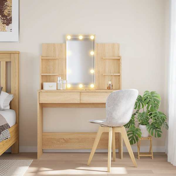 LED-valgustusega tualettlaud, Sonoma tamm, 96 × 40 × 142 cm