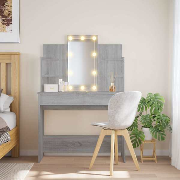 LED-valgustusega tualettlaud, hall Sonoma tamm, 96 × 40 × 142 cm