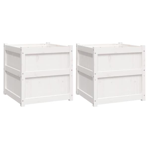Taimekast 60 × 60 × 60 cm, täismännipuit – valge – 2 tk