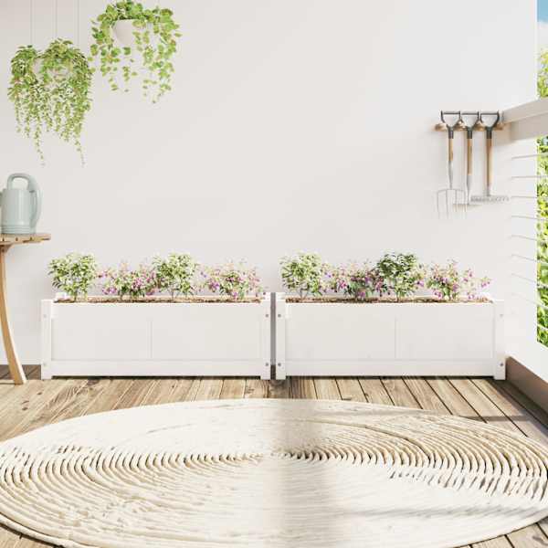 Taimekast 90 × 31 × 31 cm, täismännipuit – valge – 2 tk
