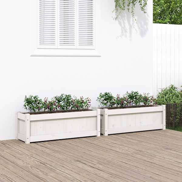 Taimekast 90 × 31 × 31 cm, täismännipuit – valge – 2 tk
