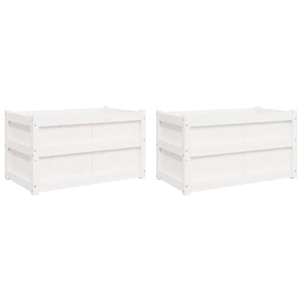 Taimekast 90 × 50 × 50 cm, täismännipuit – valge – 2 tk
