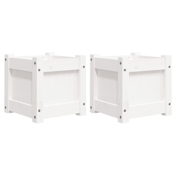 Taimekast 31 × 31 × 31 cm, täismännipuit – valge – 2 tk