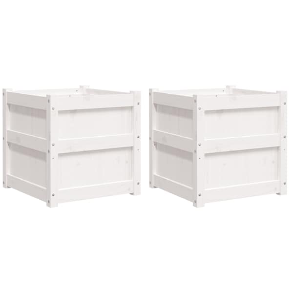 Taimekast 50 × 50 × 50 cm, täismännipuit – valge – 2 tk