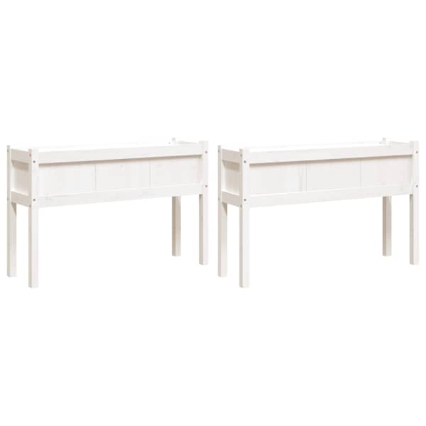 Taimekast jalgadega 110 × 31 × 70 cm, täismännipuit – valge – 2 tk